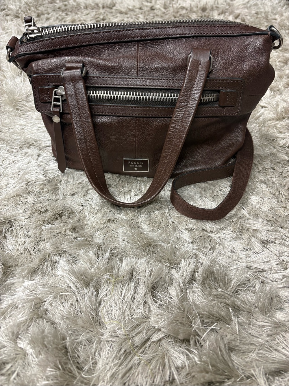 Fossil Dark Brown Leather Shoulder Tote
